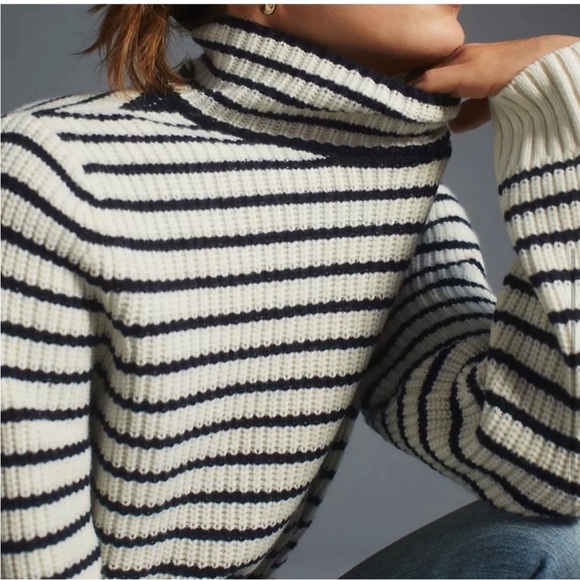 KULE ‘The Banks’ Striped Turtleneck Sweater In Cream And Navy - Picture 6 of 16